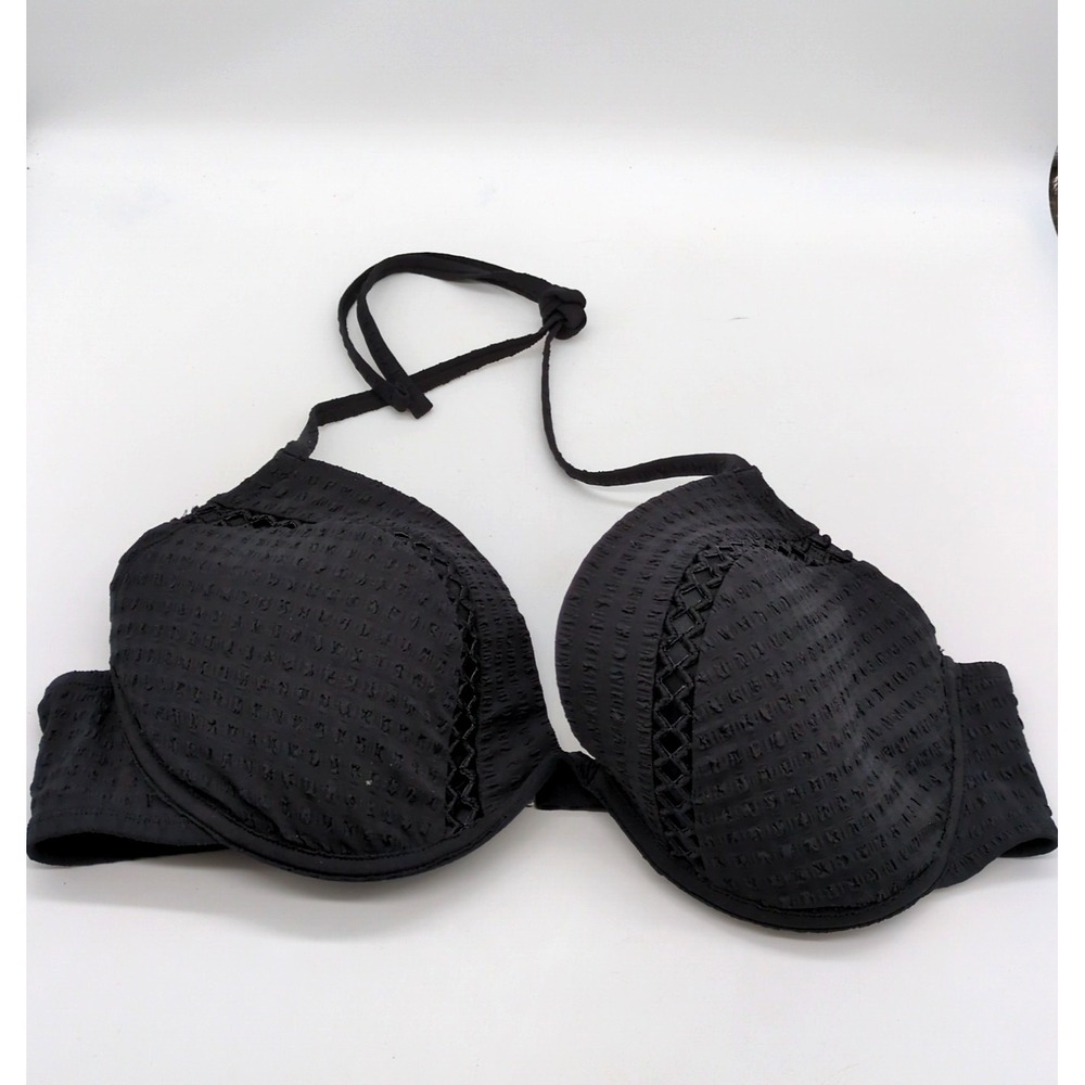 Time & Tru  Womens Swimsuit Top‎ Black XL Underwire Back Clasp Halter Straps